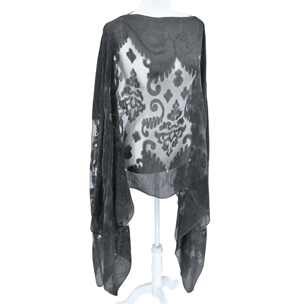 Black Burnout Velvet Damask Poncho Wrap Shawl Whimsigoth Festival Cape Coverup